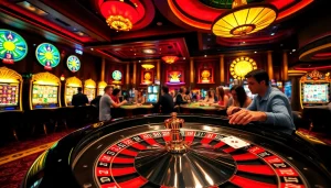 Experience the thrill of MM88 at a bustling casino table with colorful chips and cards.