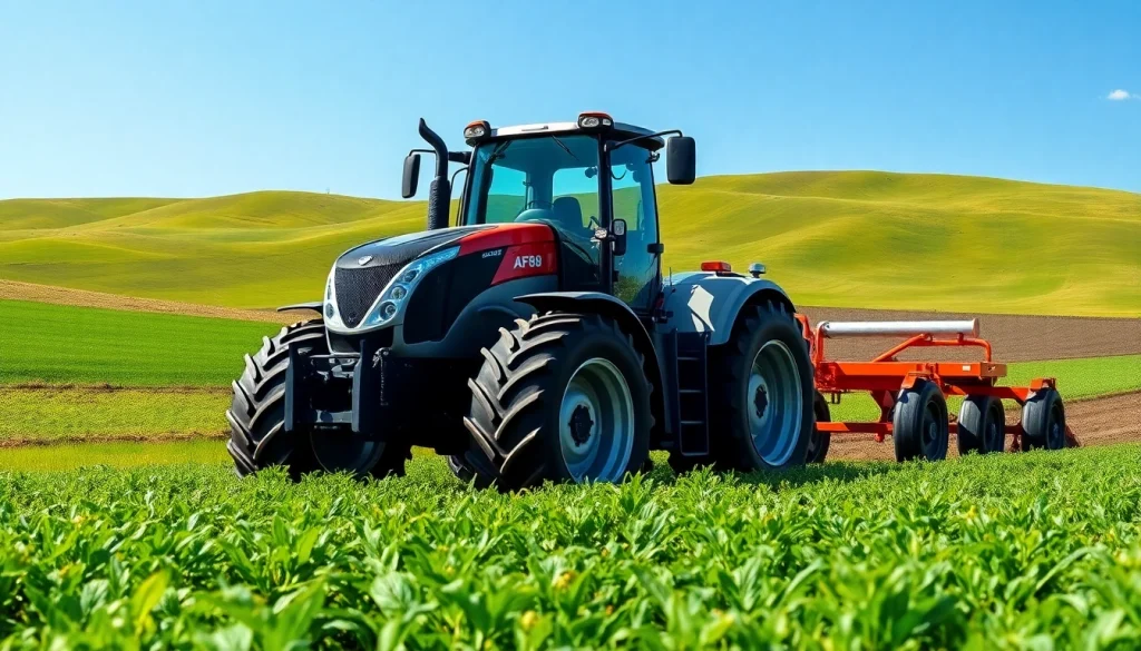 See the AF88 tractor efficiently working in a vibrant green field under sunny skies.