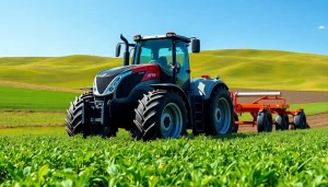 See the AF88 tractor efficiently working in a vibrant green field under sunny skies.