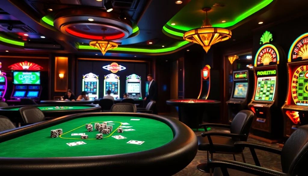79king poker table action with vibrant chips, roulette wheel excitement, and slot machine thrills.