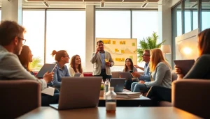 Discutez des stratégies marketing sur https://kolivent.com avec une équipe dynamique à l'intérieur d'un bureau moderne.