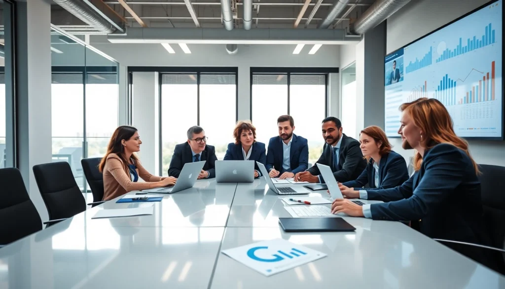 Collaborative team discussing competitive intelligence strategies in a modern workspace.