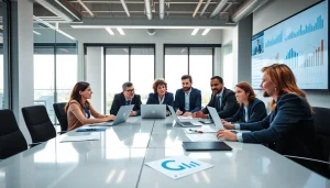 Collaborative team discussing competitive intelligence strategies in a modern workspace.