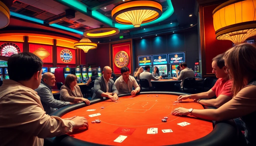 Okfun offers an exhilarating poker game with players and vibrant casino vibes.