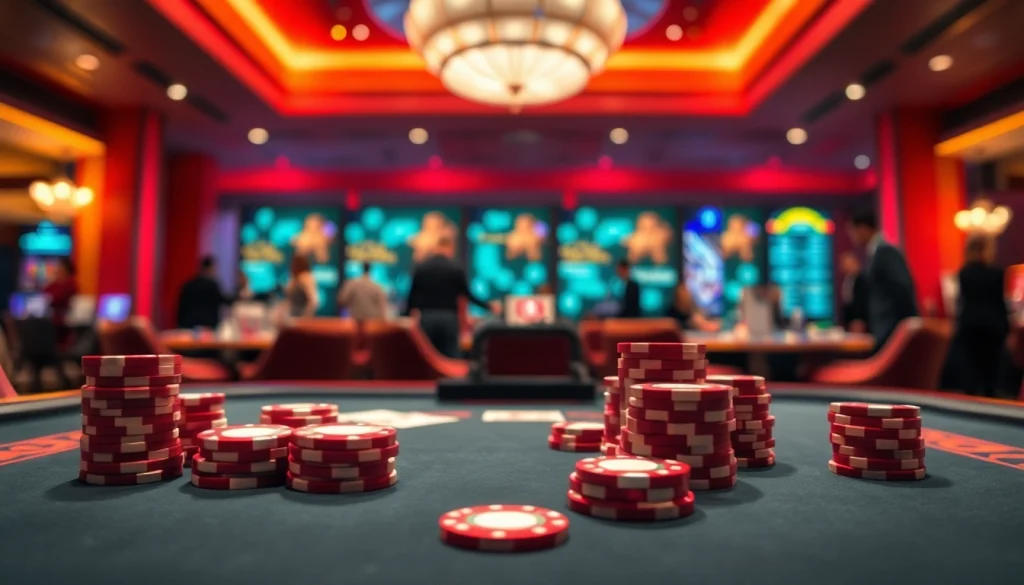 Experience the excitement of New88 with a sleek gaming table and vibrant atmosphere.