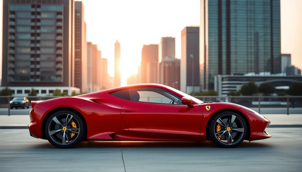 Showcasing a preowned Ferrari in Durban against a stunning urban backdrop, emphasizing its sleek design.