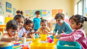 Children playing and learning at https://juniorsjunction.com daycare in a colorful environment.