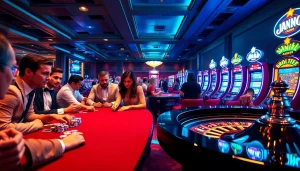 Join the excitement at JBO with players engaged in thrilling poker at a vibrant casino table.
