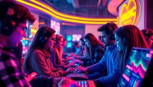 Engaging gamers in a vibrant setting, showcasing KJC AC's innovative online gaming experience.