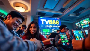 Exciting TV88 online gambling experience featuring diverse players engaging with user-friendly games on desktop and mobile devices.
