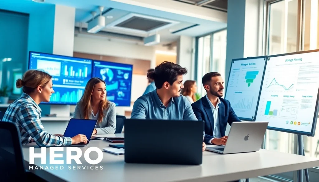 HERO Managed Services professionals collaborating in a modern IT office setting.
