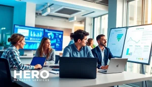 HERO Managed Services professionals collaborating in a modern IT office setting.