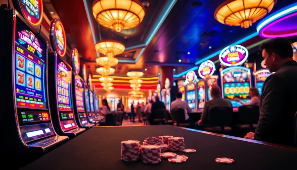 Bergembira bermain di bos88 dengan suasana kasino yang hidup dan penuh warna.