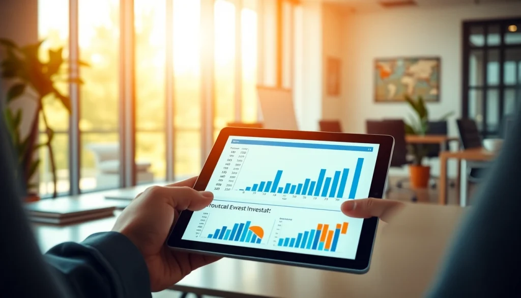 Analyze real estate projects with insightful graphs and charts in a modern office environment.