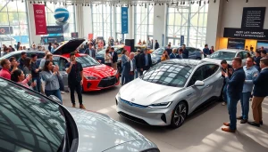 Attendees engaging with vehicles at the Auto Cars Show, showcasing excitement and innovation.
