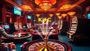 KJC AC 1: Exciting casino gaming atmosphere with tables, roulette, and slots.
