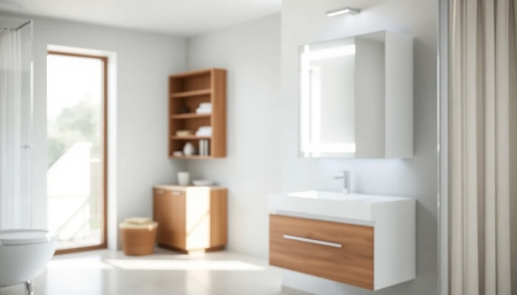 Spiegelschrank mit led Beleuchtung im modernen Badezimmer mit stylischem Design.