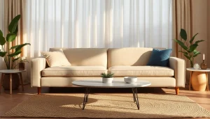 A beautifully styled sofa bed in a cozy living room, showcasing comfort and elegance.