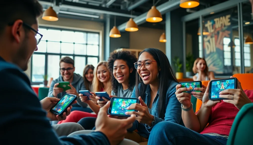 Engage with mobile gaming at https://rr88c.mobi/ in a vibrant urban lounge setting.