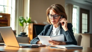 Engaged attorney at https://www.aafloridalawyer.com taking notes during a client call in a professional office.
