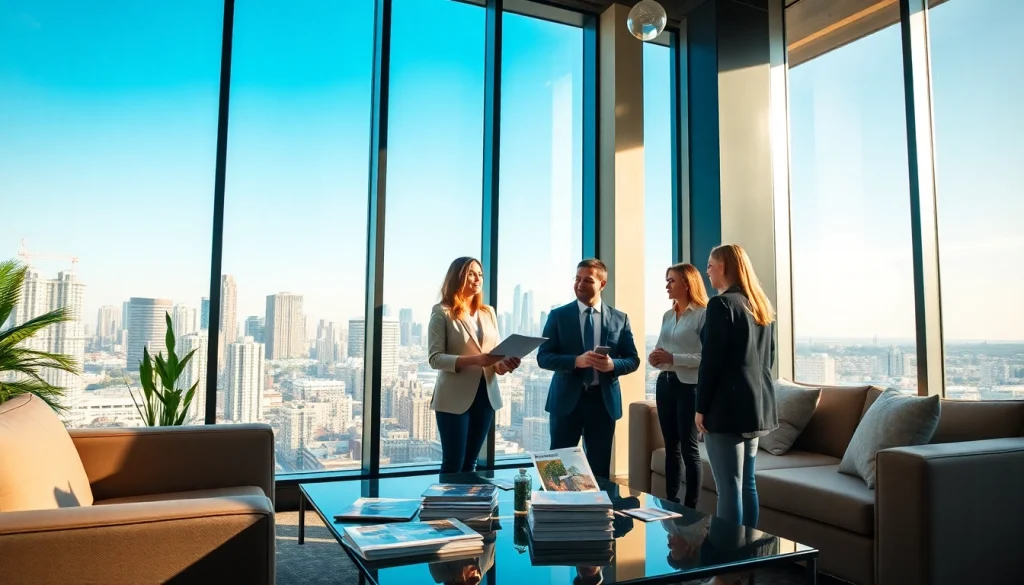 Agent von https://immobilienmakler-bester.de, der professionell Immobiliengeschäfte in einem modernen Büro präsentiert.