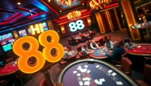 Hi 88 shines at a vibrant casino with poker players enjoying their game.