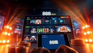 Online gambling interface of 888new showcasing exciting games and live support