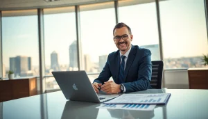 Financial advisor San Antonio consulting with a client in a modern office setting.