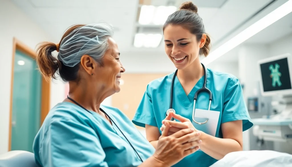 De zorgprofessional op https://tweestedenziekenhuis.nl biedt hulp met een vriendelijke glimlach.