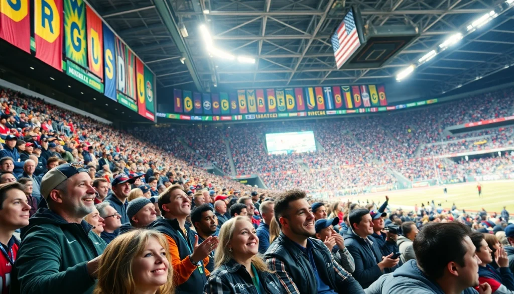 스포츠중계 중인 팬들이 응원하는 현장 모습