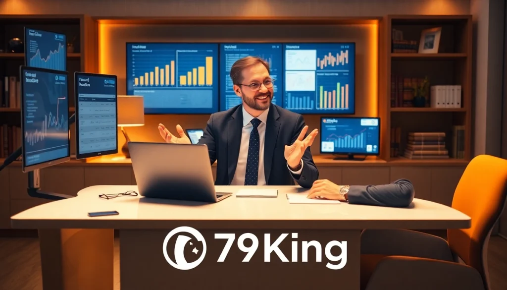 Modern financial advisor with digital charts representing 79king insurance solutions in 2025