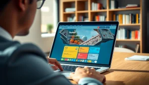 Utilizing Youdao's translation tools on a laptop in a modern office setting.