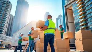Efficient teamwork by a Toronto moving company packing boxes for a move in the city