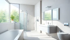 Produkte von Sonni sanitär in einem modernen Badezimmer-Setting, stilvoll angeordnet.