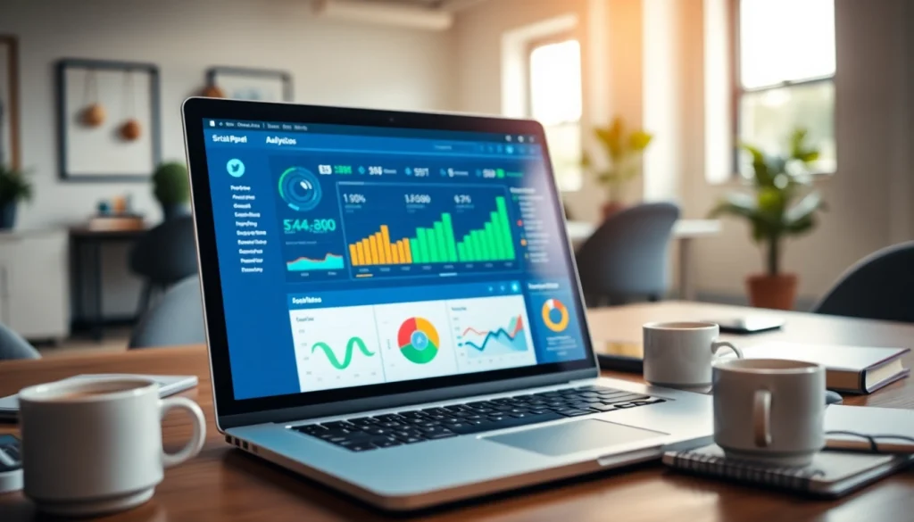 Engaging smm panel interface displaying social media analytics on a bright laptop screen.