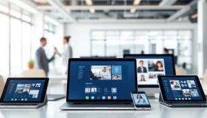 Visually engaging representation of 爱思助手官网 showcasing technology support features in a modern workspace.