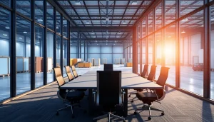 Showcasing an industrial leasing office setting designed for professional meetings.