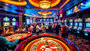 Experience thrilling moments at the KJC AC 1 casino with players enjoying high-stakes games and vibrant slot machines lighting the scene.