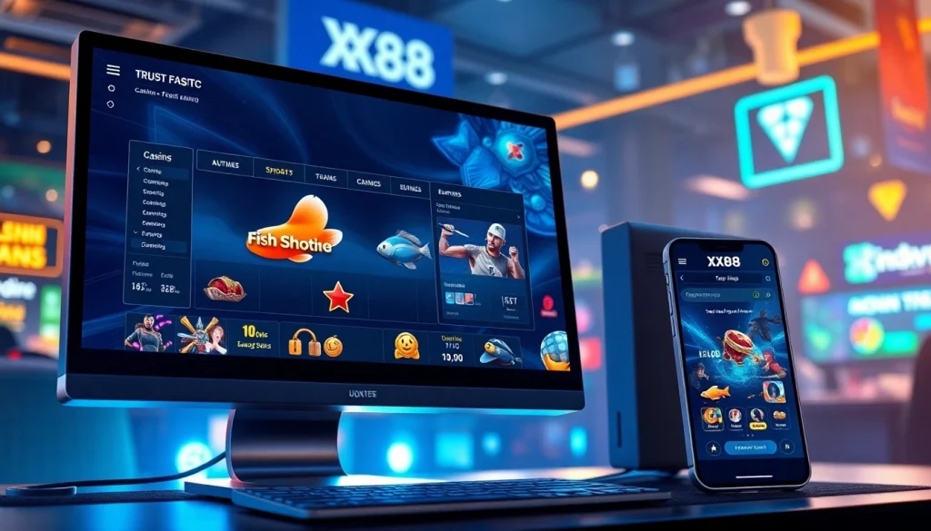 Link vào XX88 showcased in a modern online gambling interface with dynamic elements.