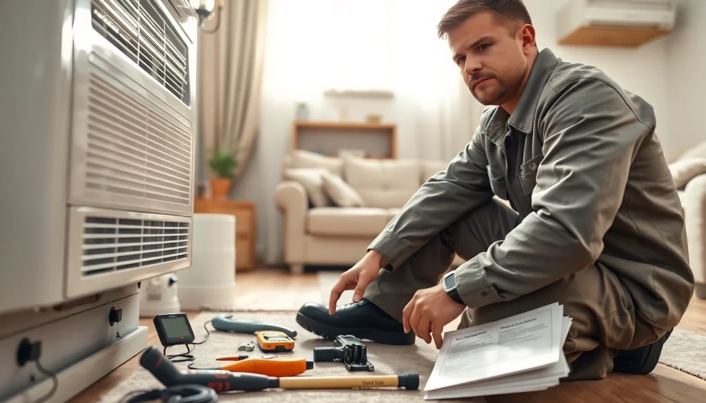 Prominent technician ensuring optimal performance of HVAC system at https://nobleheatingairservices.com for comfortable living.