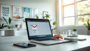 Users navigating their Gmail邮箱 in a modern office environment, showcasing productivity and organization.