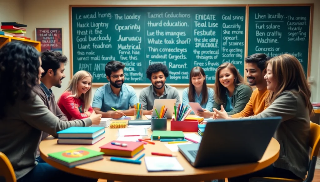 Students engaging in a collaborative Education project in a bright classroom.