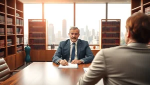 Attorney consulting with a client at https://www.inmotionlaw.com office, embodying professionalism and trust.