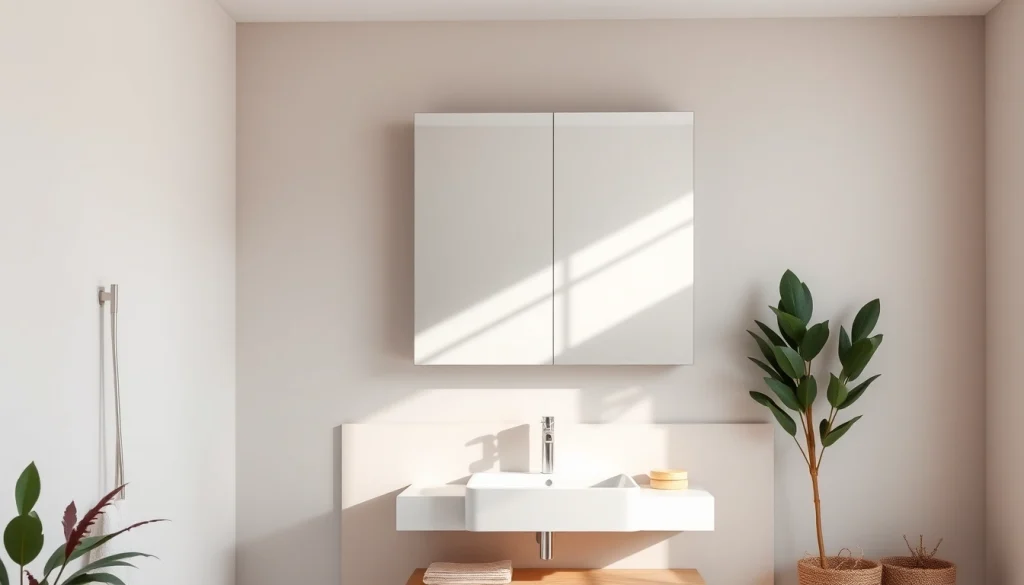 Elegantes sonni Spiegelschrank im modernen Badezimmer mit stilvollen Details präsentieren.