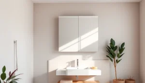 Elegantes sonni Spiegelschrank im modernen Badezimmer mit stilvollen Details präsentieren.