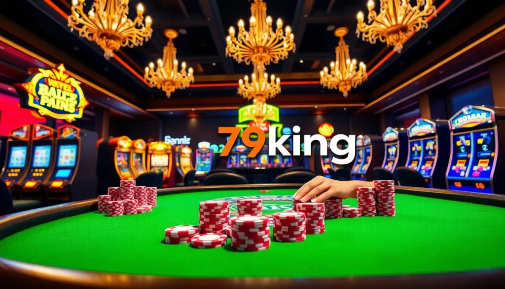 Experience the thrill of gambling at a luxurious 79king casino table with vibrant poker chips.