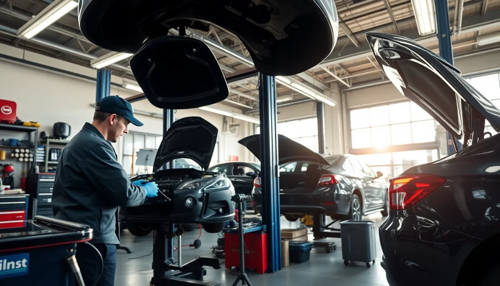 Professionelle Auto Reparatur Berlin mit Mechanikern, die an Fahrzeugen arbeiten.