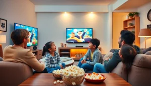 Enjoying family time with Momiptv streaming on a large smart TV, enhancing quality watching experience.