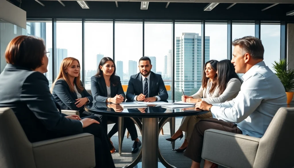 Engaging legal consultation at https://www.tnlmiami.com featuring diverse attorneys in a bright Miami office.
