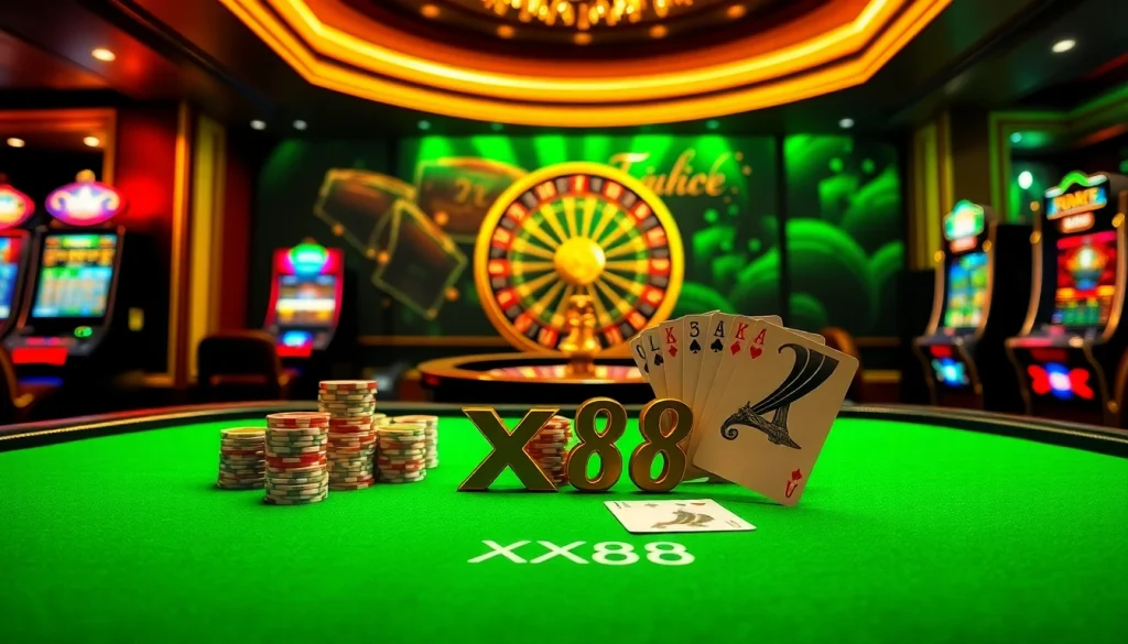 Experience the thrill of a winning poker hand at XX88 in a luxurious casino setting filled with dazzling games and excitement.